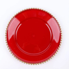 Case of 24 Red / Gold Acrylic Plastic Beaded Rim Charger Plates - 12"