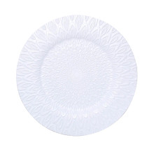 Case of 24 White Embossed Peacock Design Disposable Charger Plates, Round Plastic Serving Plates - 13"