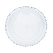 Case of 24 Clear / Silver Glitter Acrylic Plastic Charger Plates With Beaded Rim - 13"