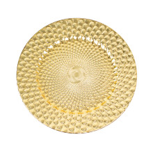 Case of 24 Gold Peacock Pattern Plastic Charger Plates, Round Disposable Serving Trays - 13"