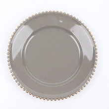 Case of 24 Charcoal Gray / Gold Acrylic Plastic Beaded Rim Charger Plates - 12"