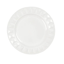 Case of 24 White Round Bejeweled Rim Plastic Dinner Charger Plates, Disposable Serving Trays - 13"