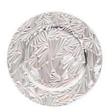 Case of 24 Metallic Silver Rock Cut Acrylic Charger Plates, Round Plastic Decorative Serving Plates - 13"