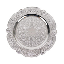 Case of 24 Silver Round Acrylic Charger Plates With Floral Embossed Scalloped Rim, Unbreakable Plastic Decorative Serving Plates - 13"