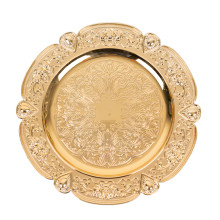 Case of 24 Gold Round Acrylic Charger Plates With Floral Embossed Scalloped Rim, Unbreakable Plastic Decorative Serving Plates - 13"