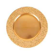 Case of 24 Metallic Gold Plastic Charger Plates With Hammered Rim, Round Dinner Serving Plates - 13"