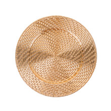 Case of 24 Metallic Gold Swirl Rattan Acrylic Charger Plates, Round Plastic Dinner Serving Plates - 13"