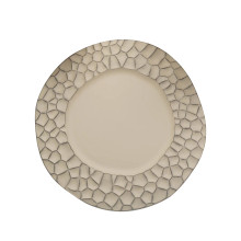 Case of 24 Taupe Irregular Round Plastic Charger Plates With Giraffe Pattern Rim, Disposable Dinner Serving Plates - 13"