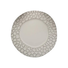 Case of 24 Matte Gray Irregular Round Plastic Charger Plates With Giraffe Pattern Rim, Disposable Dinner Serving Plates - 13"