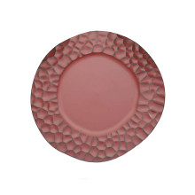 Case of 24 Burgundy Irregular Round Plastic Charger Plates With Giraffe Pattern Rim, Disposable Dinner Serving Plates - 13"