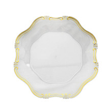 Case of 24 Clear / Gold Baroque Scalloped Acrylic Plastic Charger Plates, Hexagon Charger Plates - 13"
