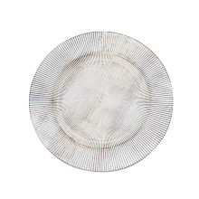 Case of 24 White Washed Sunray Rim Faux Wood Plastic Charger Plates, Round Disposable Dinner Serving Trays - 13"