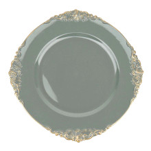 Case of 24 Olive Green Gold Embossed Baroque Round Charger Plates With Antique Design Rim - 13"