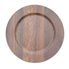 Case of 24 Dark Brown Rustic Faux Wood Plastic Charger Plates, Round Boho Chic Wedding Party Service Plates - 13"