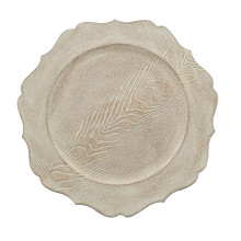 Case of 24 Rustic White Embossed Wood Grain Acrylic Charger Plates with Scalloped Rim - 13"