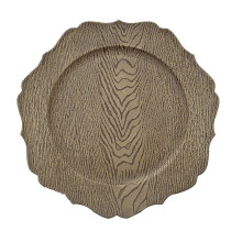 Case of 24 Rustic Natural Embossed Wood Grain Acrylic Charger Plates with Scalloped Rim - 13"
