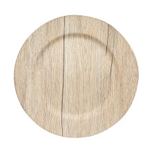 Case of 24 Natural Rustic Faux Wood Plastic Charger Plates, Round Boho Chic Wedding Party Service Plates - 13"
