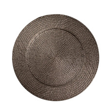 Case of 24 Natural Brown Rattan-Like Disposable Round Charger Plates, Acrylic Plastic Dinner Serving Plates - 13"