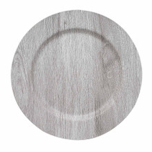 Case of 24 Gray Rustic Faux Wood Plastic Charger Plates, Round Boho Chic Wedding Party Service Plates - 13"