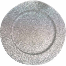 Case of 24 Silver Glitter Acrylic Plastic Round Charger Plates - 13"