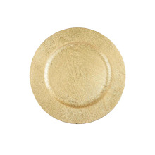 Case of 24 Gold Embossed Wood Grain Round Acrylic Charger Plates, Boho Chic Table Decor - 13"