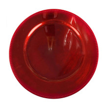 Case of 24 Beaded Red Acrylic Charger Plate, Plastic Round Dinner Charger Event Tabletop Decor - 13"