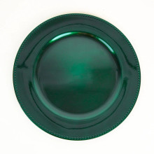 Case of 24 Beaded Hunter Emerald Green Acrylic Charger Plate, Plastic Round Dinner Charger Event Tabletop Decor - 13"