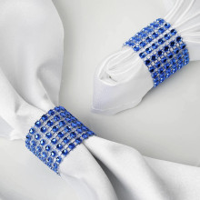Case of 50 Royal Blue Diamond Rhinestone Napkin Rings, Chair Sash Velcro Brooch Buckle