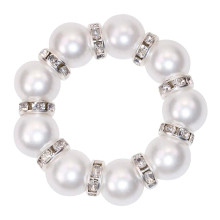 Case of 48 White Pearl Beads and Silver Rhinestone Napkin Rings, Elegant Round Serviette Buckle Napkin Holders - 1.5"