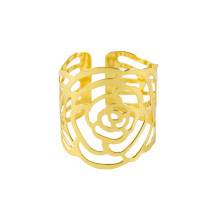 Case of 48 Shiny Gold Laser Cut Rose Round Metal Napkin Rings, Decorative Flower Napkin Holders
