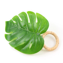 Case of 48 Tropical Green Monstera Leaf Napkin Rings, Plastic Palm Leaf Napkin Buckle Holders
