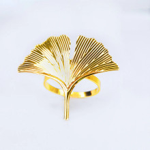 Case of 48 Metallic Gold Ginkgo Leaf Napkin Rings, Ornate Design Linen Napkin Holders