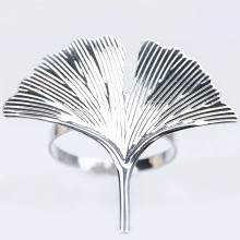 Case of 48 Metallic Silver Ginkgo Leaf Napkin Rings, Ornate Design Linen Napkin Holders