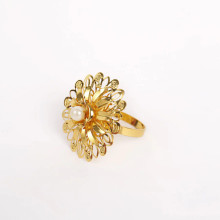 Case of 48 2" Elegant Gold Metal Pearl Floral Serviette Napkin Rings, Daffodil Flower Buckle Napkin Holders