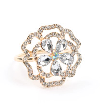 Case of 48 Diamond Rhinestone Gold Metal Rose Flower Napkin Rings, Decorative Napkin Buckle Holders