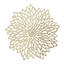 Case of 48 Gold Decorative Floral Vinyl Placemats, Non-Slip Round Dining Table Mats - 15"