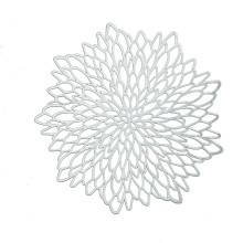 Case of 48 Silver Decorative Floral Vinyl Placemats, Non-Slip Round Dining Table Mats - 15"