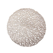 Case of 48 Champagne Metallic Woven Vinyl Placemats, Non-Slip Round Table Mats - 15"
