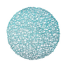 Case of 48 Turquoise Decorative Woven Vinyl Placemats, Non-Slip Round Table Mats - 15"