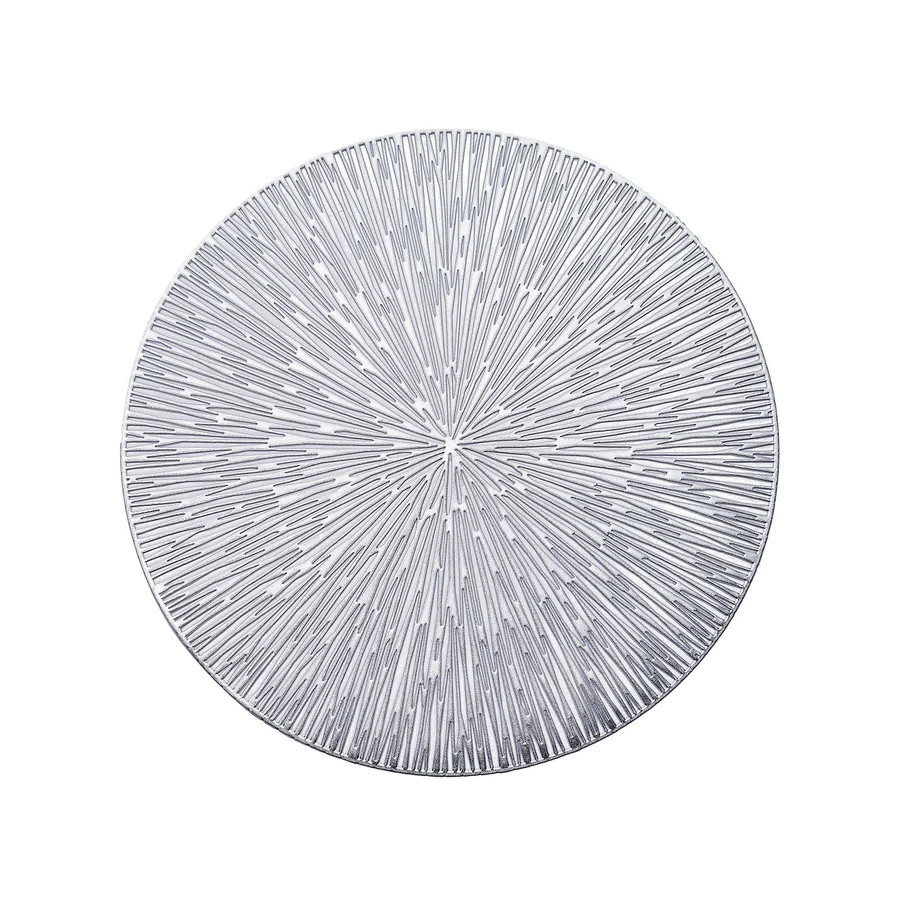 Case of 48 Silver Metallic Non-Slip Placemats, Spiked Design Round