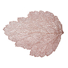 Case of 48 Rose Gold Metallic Fall Leaf Vinyl Placemats, Non-Slip Dining Table Mats - 18"