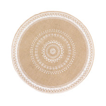 Case of 48 Natural Jute and White Braided Placemats, Rustic Round Woven Burlap Table Mats - 15"