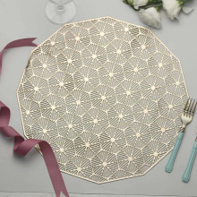 Case of 48 Gold Geometric Woven Vinyl Placemats, Non-Slip Dining Table Mats - 15"