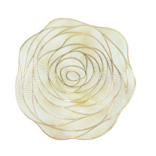 Case of 48 Metallic Gold Non Slip Vinyl Rose Flower Placemats, Round Washable Dining Table Mats - 15"