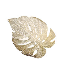 Case of 48 Gold Monstera Leaf Vinyl Placemats, Non-Slip Dining Table Mats - 18"