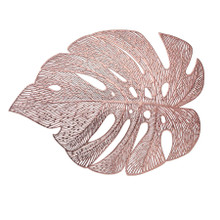 Case of 48 Rose Gold Monstera Leaf Vinyl Placemats, Non-Slip Dining Table Mats - 18"