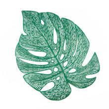 Case of 48 Green Monstera Leaf Vinyl Placemats, Non-Slip Dining Table Mats - 18"