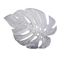 Case of 48 Silver Monstera Leaf Vinyl Placemats, Non-Slip Dining Table Mats - 18"