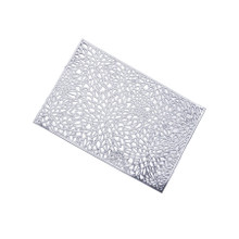 Case of 48 Silver Metallic Floral Vinyl Placemats, Non-Slip Rectangle Dining Table Mats - 12"x18"
