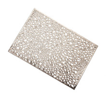 Case of 48 Gold Metallic Floral Vinyl Placemats, Non-Slip Rectangle Dining Table Mats - 12"x18"